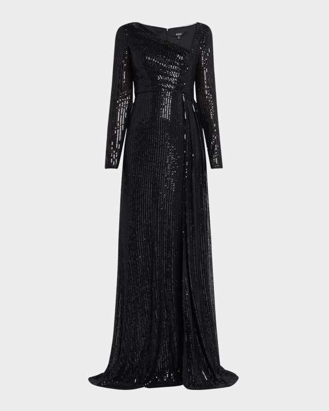 Draped Sequin Striped Gown